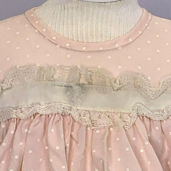 Vintage Newborn Babydoll Bloomers Set Pink Swiss Dot Lace Ruffles Buttons Bow - Picture 4 of 9